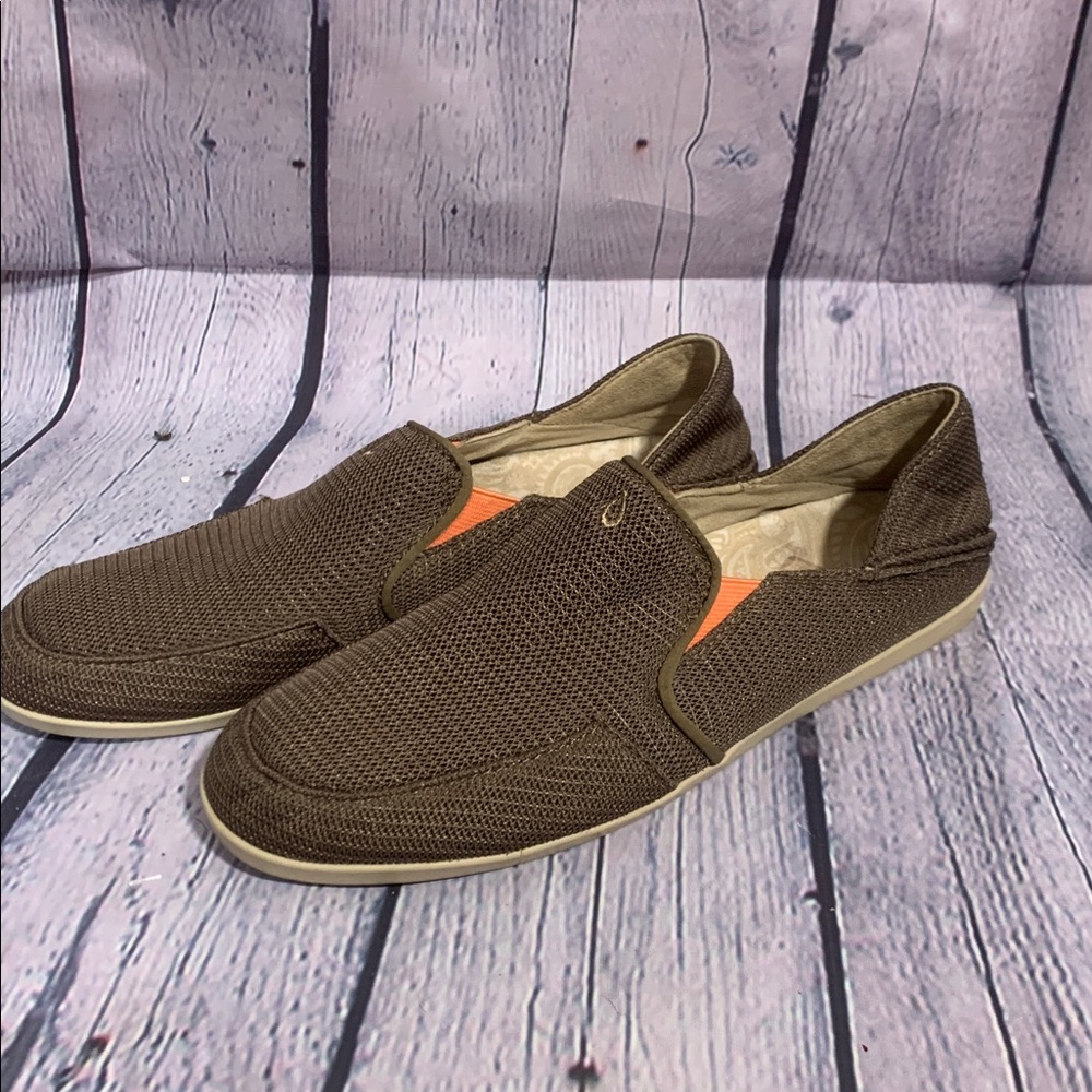 OluKai Waialua Womens Mesh Slip-On Shoes Loafers Brown Size 9 Boating Breathable